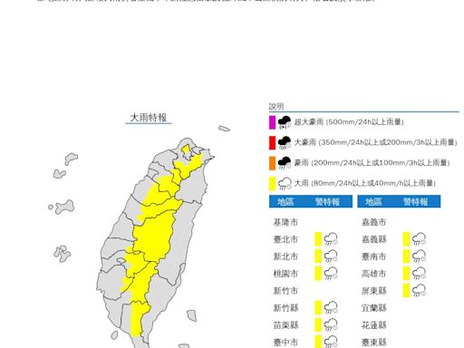 快訊/雨彈午後開炸12縣市！氣象署發布「大雨特報」 一路下到晚上