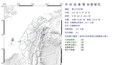 花蓮5分鐘連3震！最大規模5.1 氣象署：不排除震央再往北