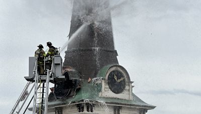 Likely lightning strike sets church steeple ablaze in Wisconsin