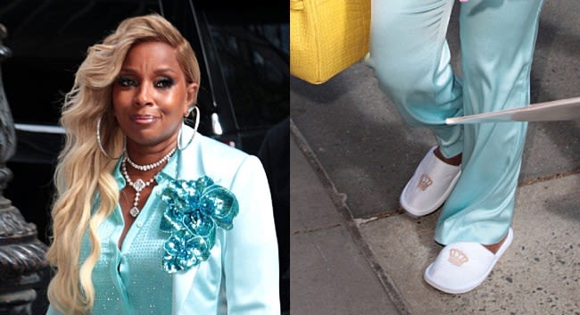 Mary J Blige Relaxes in Crown-Embroidered Slippers Before ‘The Tamron Hall Show’ Taping