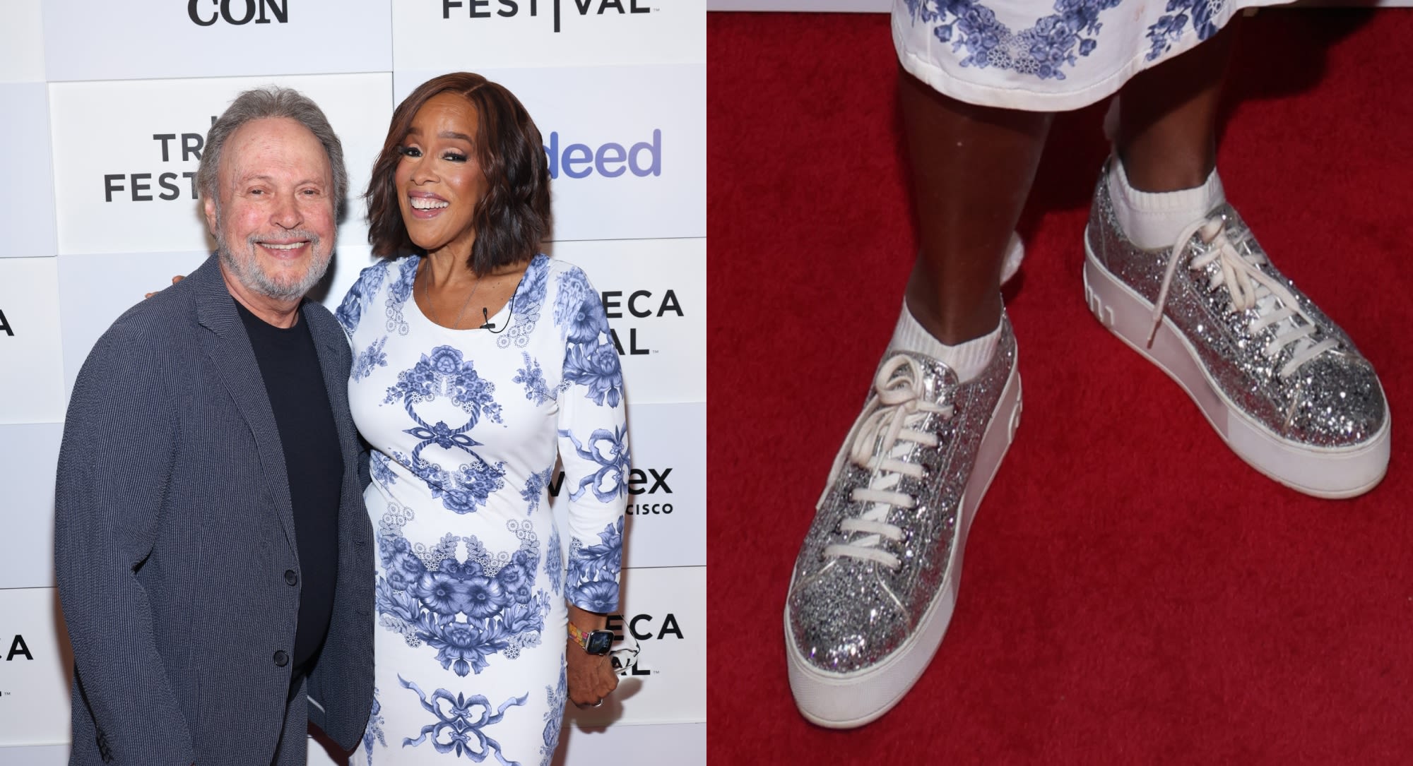 ...Sparkle in Silver Metallic Platform Sneakers at a Screening of ‘Analyze This’ During the 2024 Tribeca Festival in New York