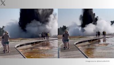 Massive hydrothermal eruption takes place in Yellowstone National Park, visitors flee. Watch viral video