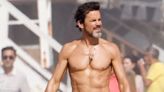 Matt Bomer Shows Off Ripped Shirtless Physique & Lower Back Tattoo While Filming Beach Scenes for New Movie ‘Outcome’