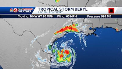 Tropical Storm Beryl could make landfall in Texas as Category 1 hurricane tonight, NHC says