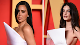 Kim Kardashian and Emily Ratajkowski Both Wore Structured White Dresses at the Vanity Fair Oscar Party