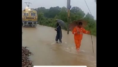 Viral: With umbrellas and torches, pointsmen lead train through waterlogged track in Madhya Pradesh
