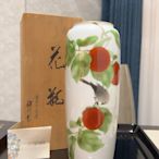 日本深川制 柿子花鳥花瓶
