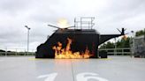 See firefighters tackle simulated offshore helicopter fire at County Durham training base