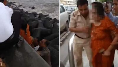 Mumbai cops jump into sea during high tide to save drowning woman. Watch