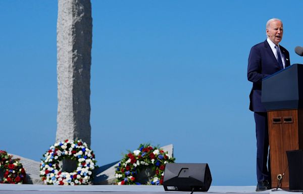 Biden makes the case to fight extremists by invoking war waged on D-Day