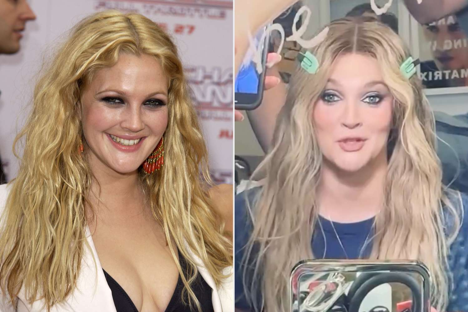 Drew Barrymore Recreates Her 2003 “Charlie’s Angels” Premiere Look, Crimped Blonde Hair and All!