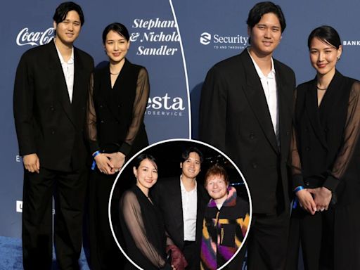 Shohei Ohtani and wife Mamiko mingle with Ed Sheeran at Dodgers gala