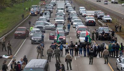 52 protesters arrested after blocking I-5, waving Palestinian flags on freeway in Eugene