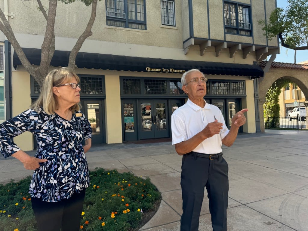 Shut out of Riverside’s Mission Inn, docents now give tours from sidewalk