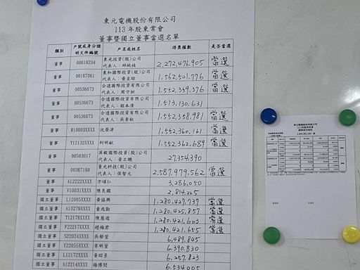 東元股東會改選11席董事 公司派囊括10席 (圖)