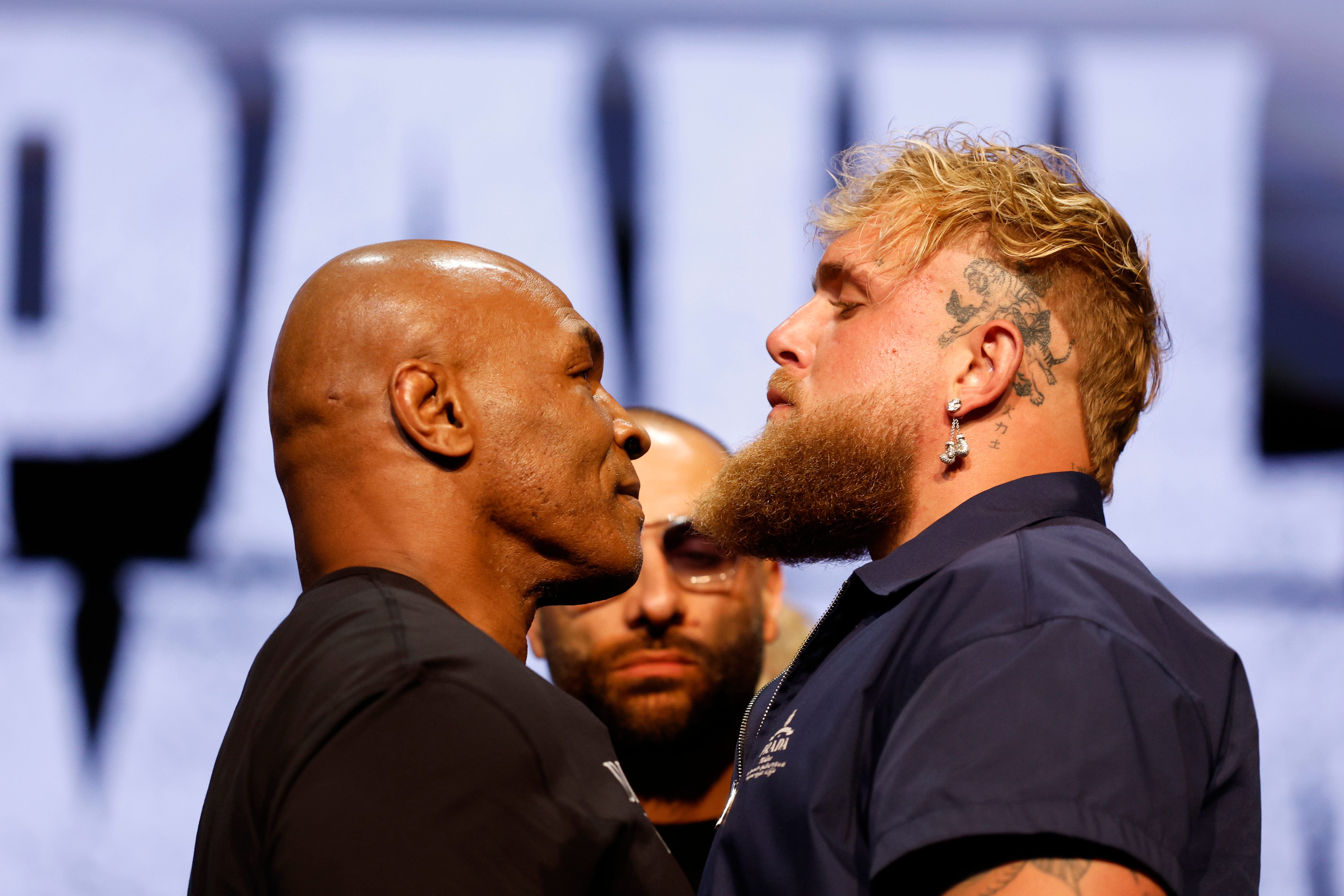 Mike Tyson, Jake Paul meet face to face in New York ahead of July 20 boxing match in Texas