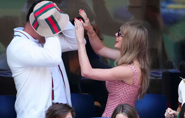 Taylor Swift Is All of Us Trying to Tackle Travis Kelce's Hat Hair at US Open: See the Sweet Moment