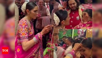 Shloka Ambani stuns in pink sari to welcome 'just married' Anant-Radhika for Tilak Ceremony - Times of India