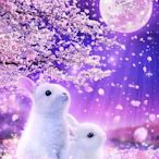 M81-614 1000片迷你日本進口拼圖 繪畫 浪漫月光下 愛 兔子 粉紅櫻花雪花下