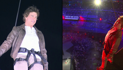 Tom Cruise jumps off roof of stadium in Mission Impossible-style stunt at Olympics closing ceremony