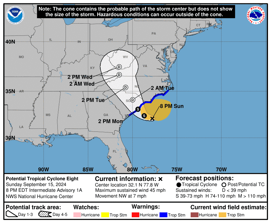 Tropical storm warning issued for Cape Fear region as potential cyclone swirls off the coast