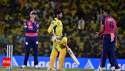 Ravindra Jadeja cops a blow and given out obstructing the field in rare IPL dismissal | Cricket News - Times of India