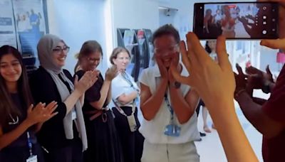 Gold medal rower gets hero's welcome on first day as a junior doctor