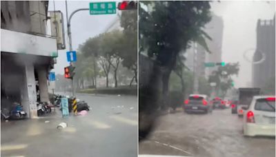 影/台中雨彈狂轟！民權路、美術館附近水淹成河 超慘畫面曝光