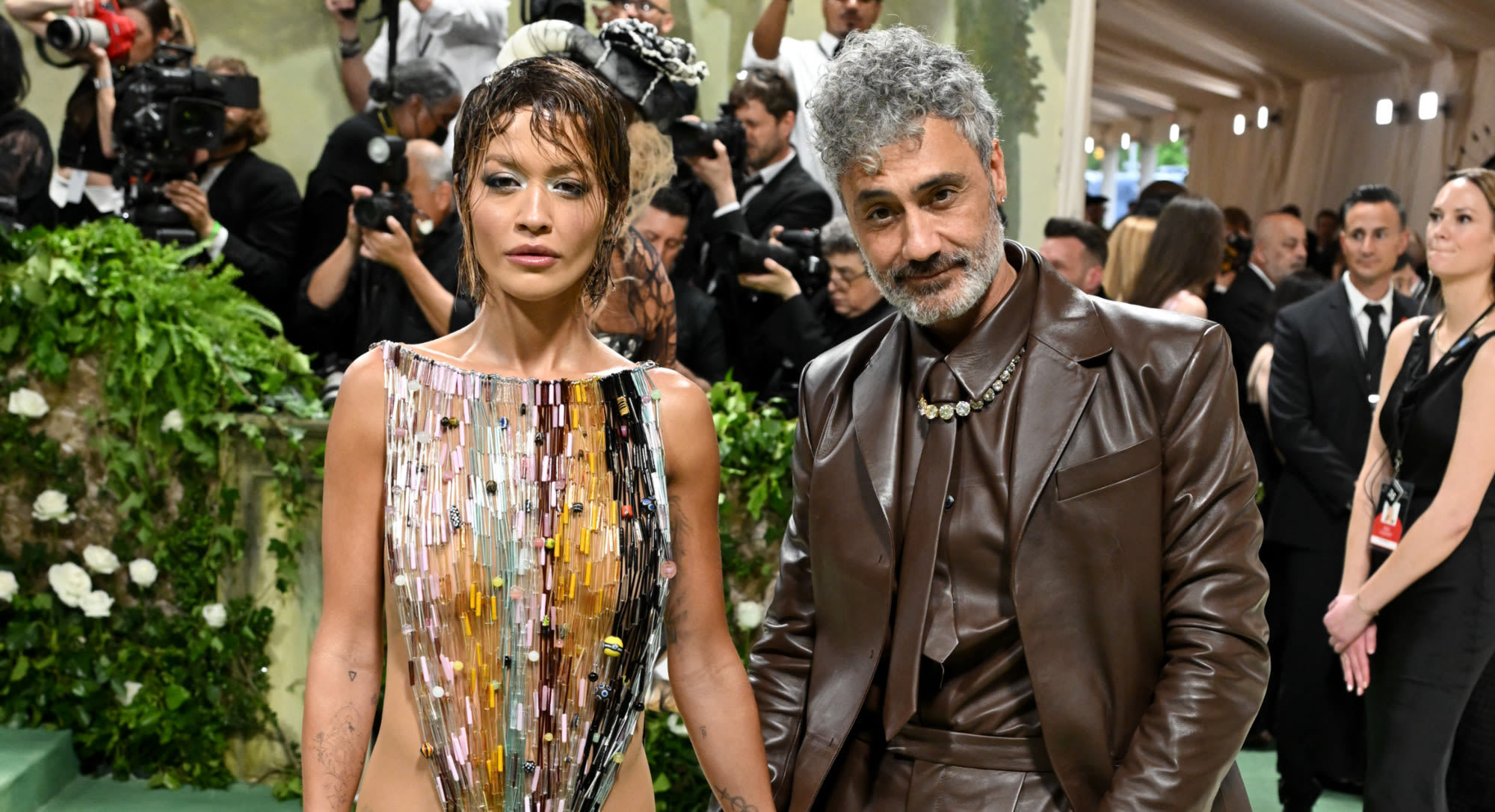 Rita Ora Wears Beaded Marni Dress for the Met Gala 2024 Red Carpet With Taika Waititi