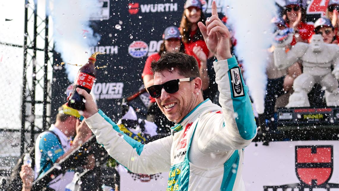 Denny Hamlin calls his shot, holds off Kyle Larson late to win NASCAR Cup race at Dover