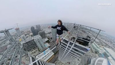 Daredevil illegally walks tightrope between downtown L.A. skyscrapers