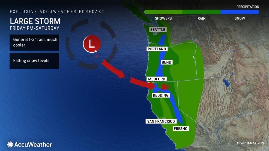 Potent May storm to drench Pacific Northwest, dump snow on Sierra Nevada