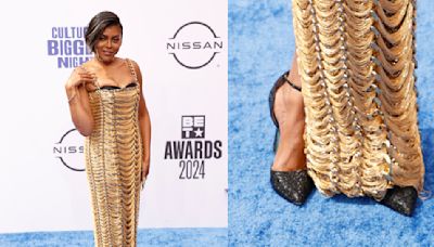Taraji P. Henson Glitters in Betsey Johnson Pumps and Balmain Gown on the BET Awards 2024 Red Carpet