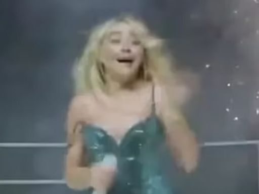 Sabrina Carpenter hit in chest with a firework and runs off stage during show