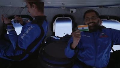 Watch | First Indian space tourist Gopi Thotakura in Blue Origin displays tricolour in space - CNBC TV18