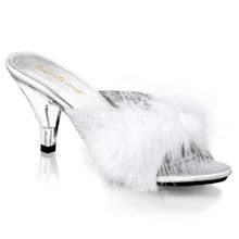 Belle White Maribou Satin Slipper | Hollywood Glamour Evening Shoe