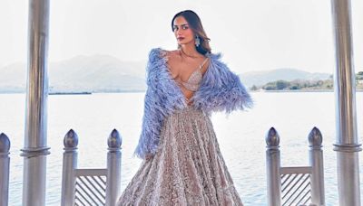 Manushi Chhillar Gave Her Sequin Falguni Shane Peacock Lehenga A Plush Touch With A Lavender Fur Coat