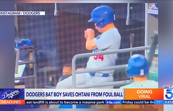 Dodgers bat boy saves Shohei Ohtani from foul ball