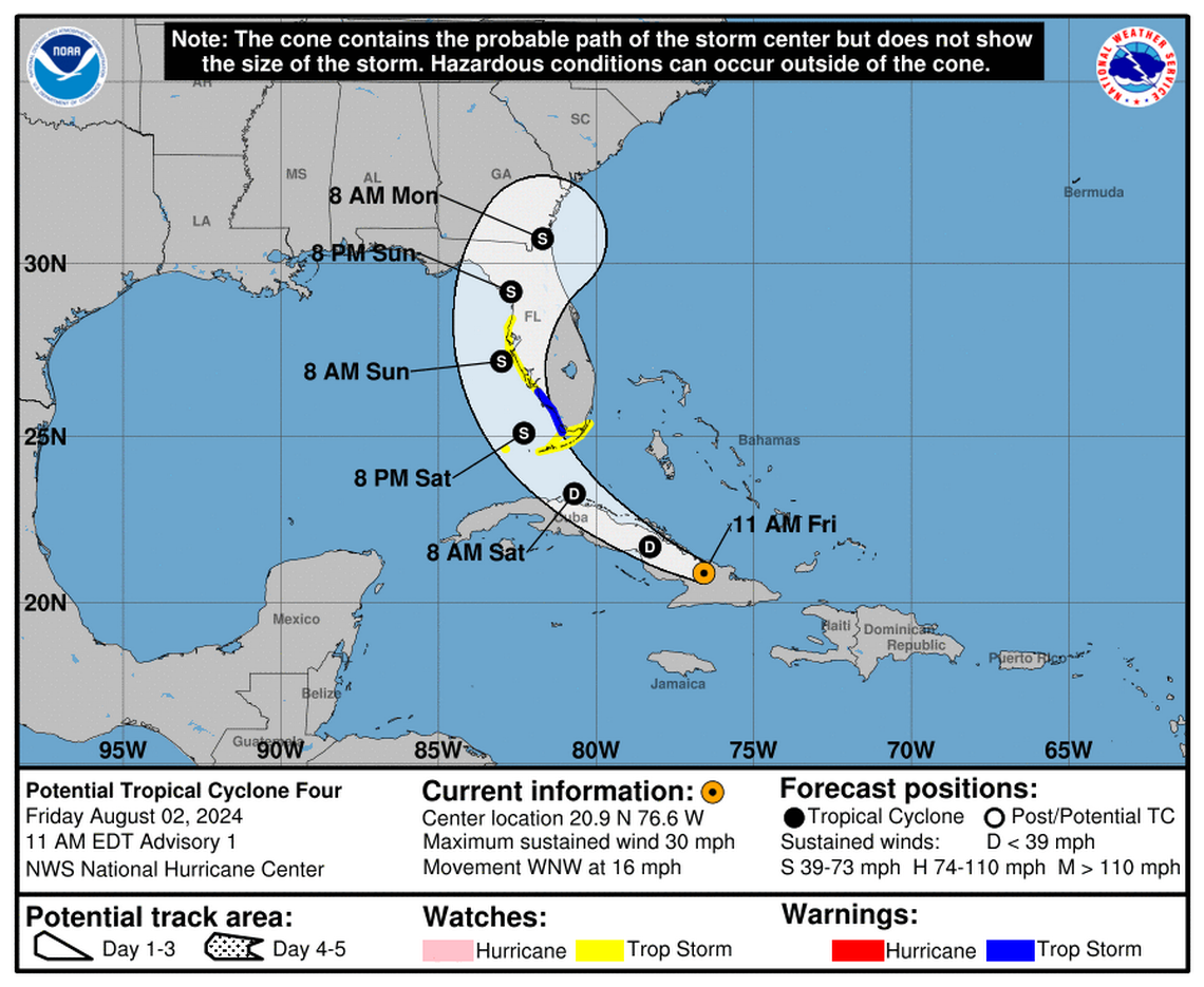 Forecasters alert: a tropical storm warning and a tropical storm watch in effect for portions of Florida