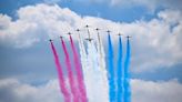 Red Arrows weekend display schedule and routes including Sywell Airshow and Newtownabbey