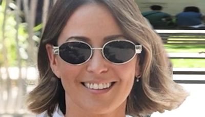 Rachel Stevens looks effortlessly chic in one-shoulder white top