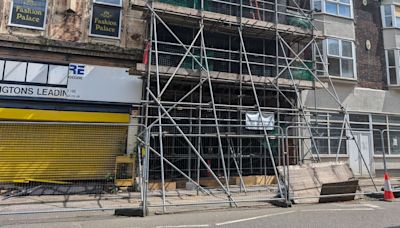 'Eyesore' building still blocking town centre road - a year after collapsing