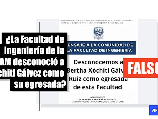 Mensaje de la UNAM en el que desconoce a candidata Gálvez como su egresada es apócrifo