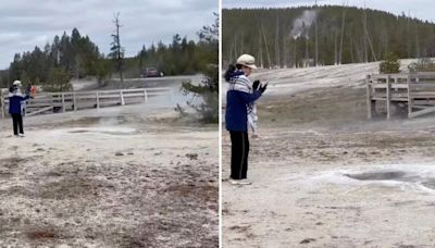 Yellowstone visitor shares video of fellow tourist blatantly ignoring park rules for closer look at hot springs: 'Not a good park to disregard safety precautions [in]'