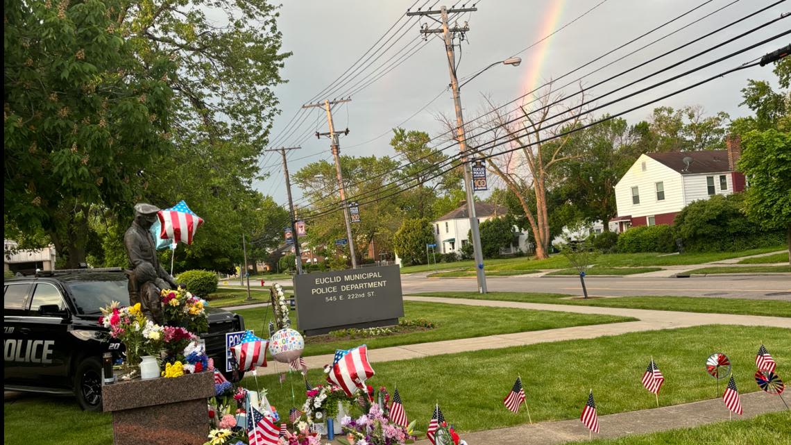Stunning rainbow emerges over memorial site for fallen Euclid police officer Jacob Derbin