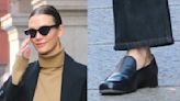 Karlie Kloss Runs Errands in Black Leather Loafers in New York