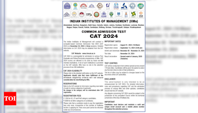 IIM Calcutta releases CAT 2024 notice, exam on Nov 24: Check complete admission schedule here - Times of India