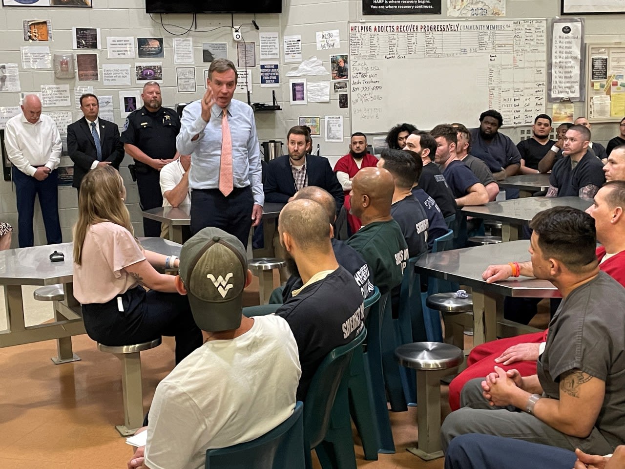 Mark Warner visits Chesterfield County Jail inmates as part of addiction recovery program