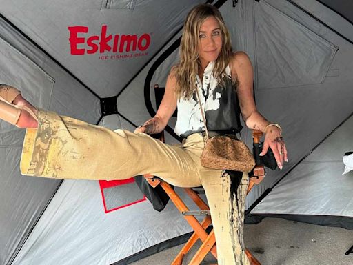 Jennifer Aniston Smiles After Being Covered in Oil in Behind-the-Scenes Photo from 'The Morning Show' Set