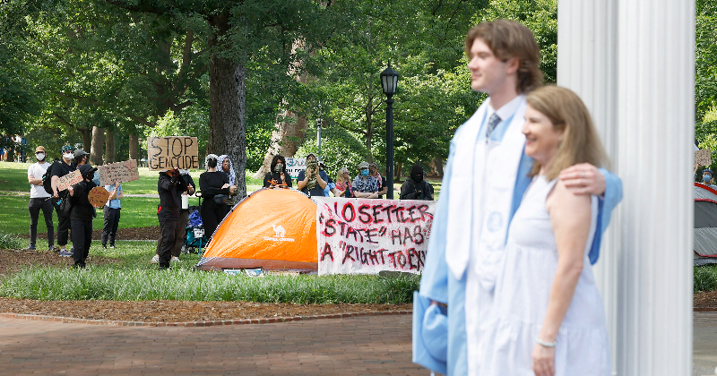 Pro-Palestinian protests, graffiti on UNC Chapel Hill campus on commencement day